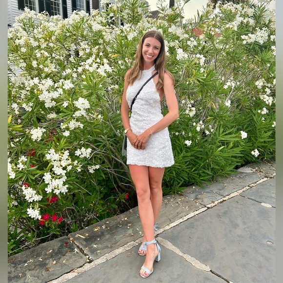 12th Tribe Maya White Floral Applique Halter Mini Dress - Picture 8 of 10